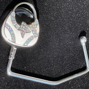 Bag Hanger! Hang Purse/Handbag off the floor! Iridescent crystals. Silver-tone.